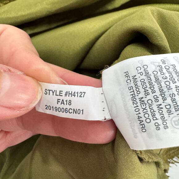 J.Crew Top Womens Petite X Small Green Lace Ruffle Neck Blouse - Picture 6 of 8